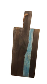 Planche Volcanique Bois Noir Verni & Résine Bleu Caraïbe